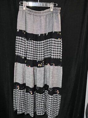 Vintage Lana Lee Prairie Skirt, Plaid & Floral Print, Boho Maxi, Size 14W